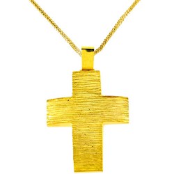 Χρυσός χειροποίητος βαπτιστικός σταυρός Κ14 με αλυσίδα